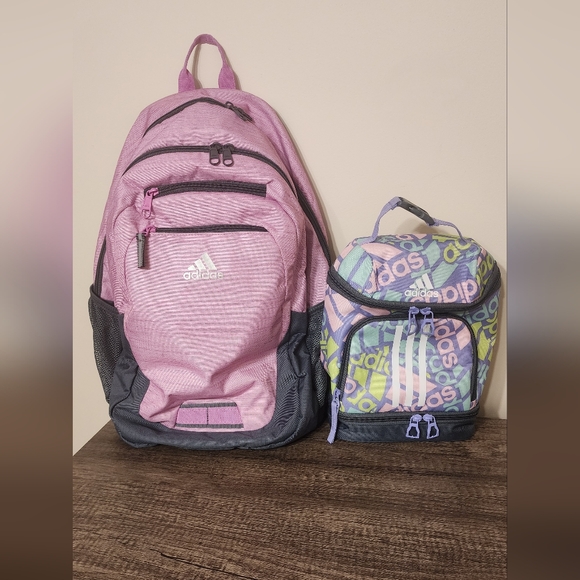 NWOT Adidas Pink Backpack and Multicolor Lunchbox Set - Picture 1 of 8